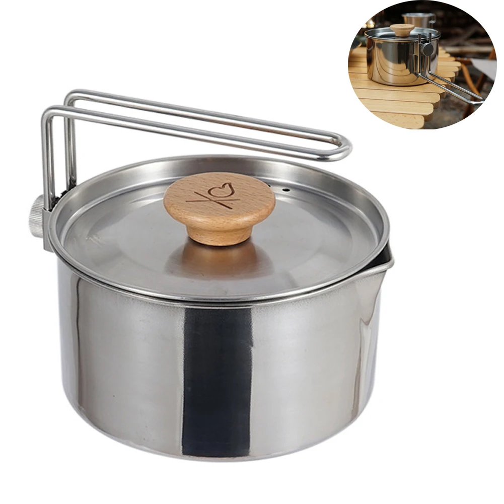 StainlessSteelCampingKettleOutdoorCampingPotTeakettleMountaineeringCookingToolTravel