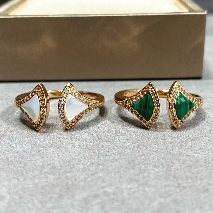 

High Edition S925 Sterling Silver natural stone triangle fan-shaped skirt ring women's high-end temperament fashion luxury brand