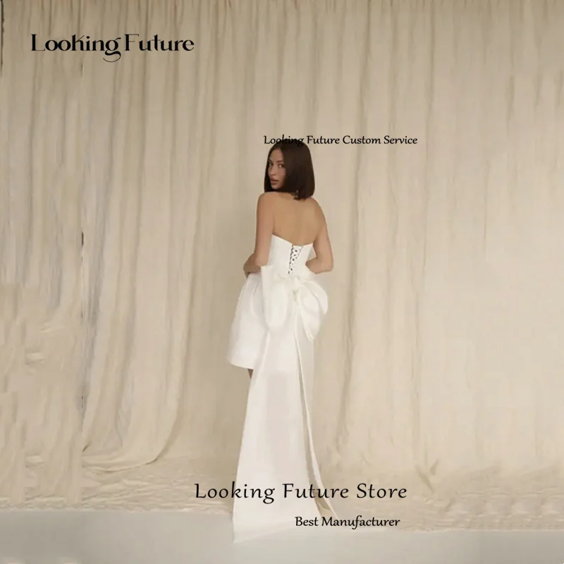 Simple Mini Short A-Line Wedding Dress Satin Sleeveless Strapless Bridal Sexy Backless With Bow Lace Up Gown 2025 Customized 9 Sdbd0b6b68aa840389b53604927b282d8Z