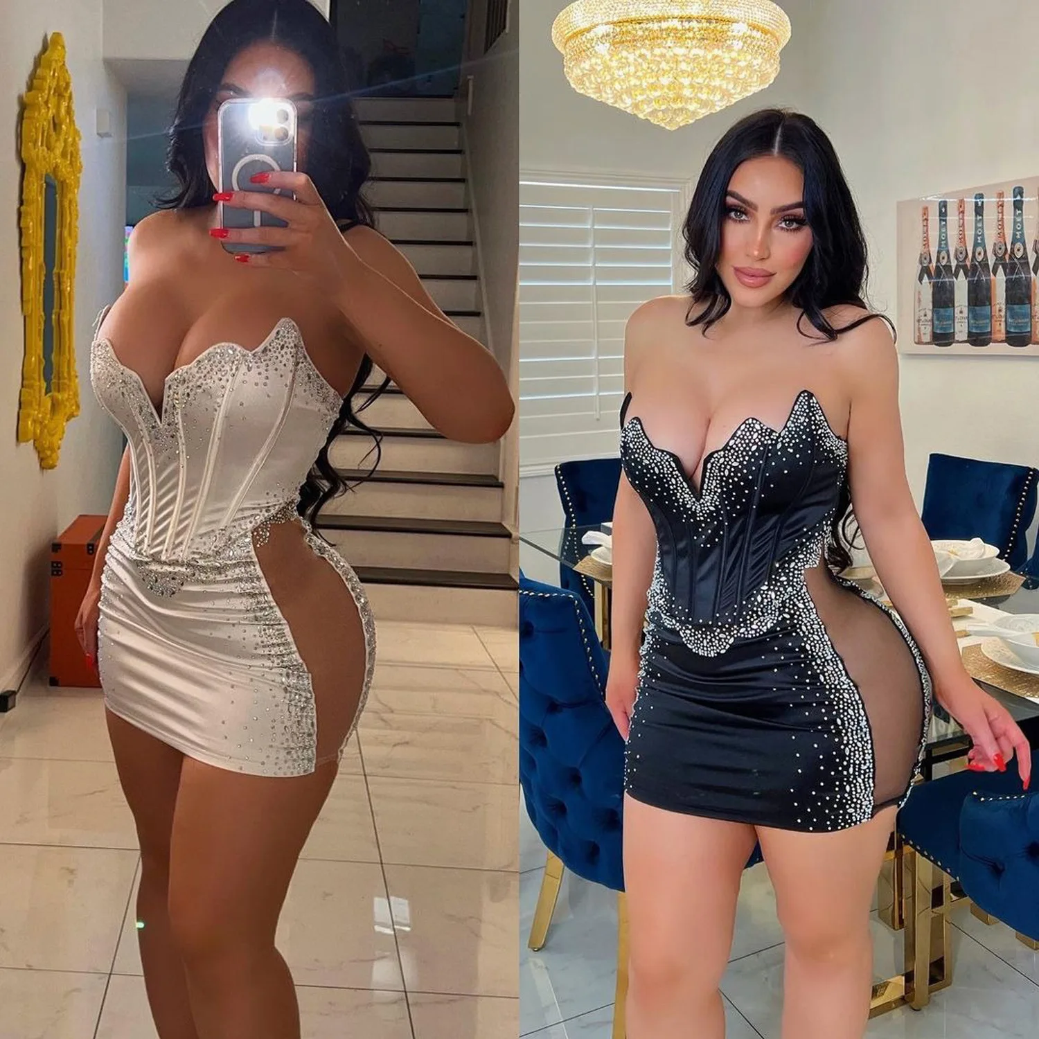 

Sexy Slim Wrap Nightclub Party Party Club Mesh Hot Drill Dresses