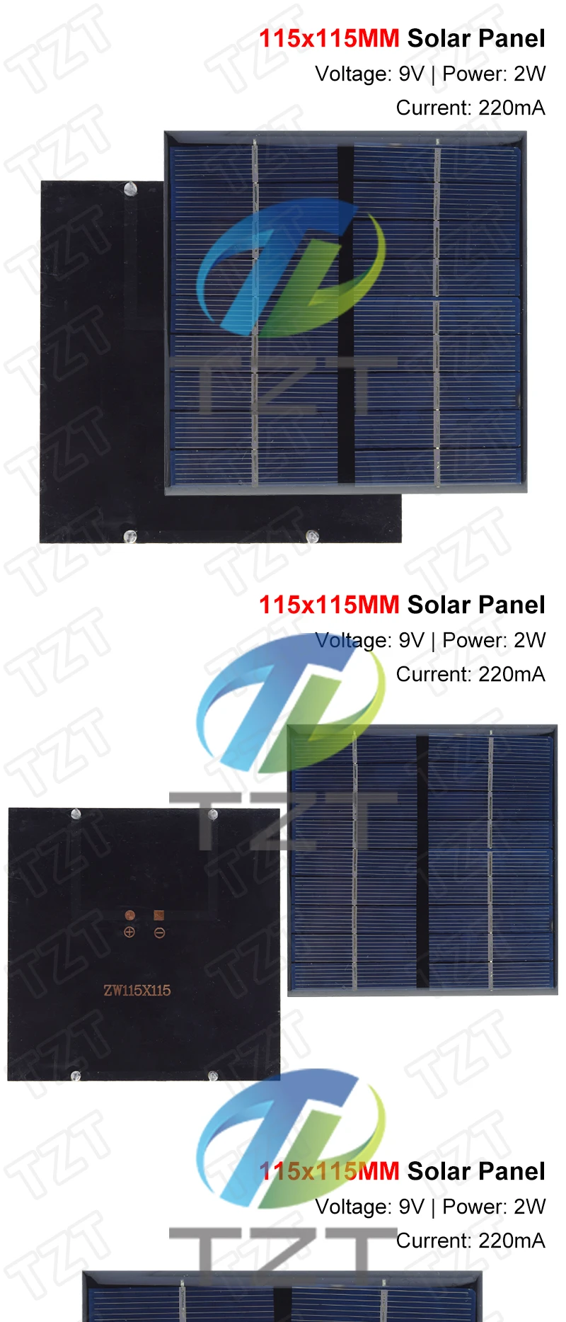 DIYTZT 1/3PCS 9V 2W 220MA Solar Panel 115X115MM Mini Solar System DIY Für batterie handy ladegeräte tragbare solar zelle – Detail 7