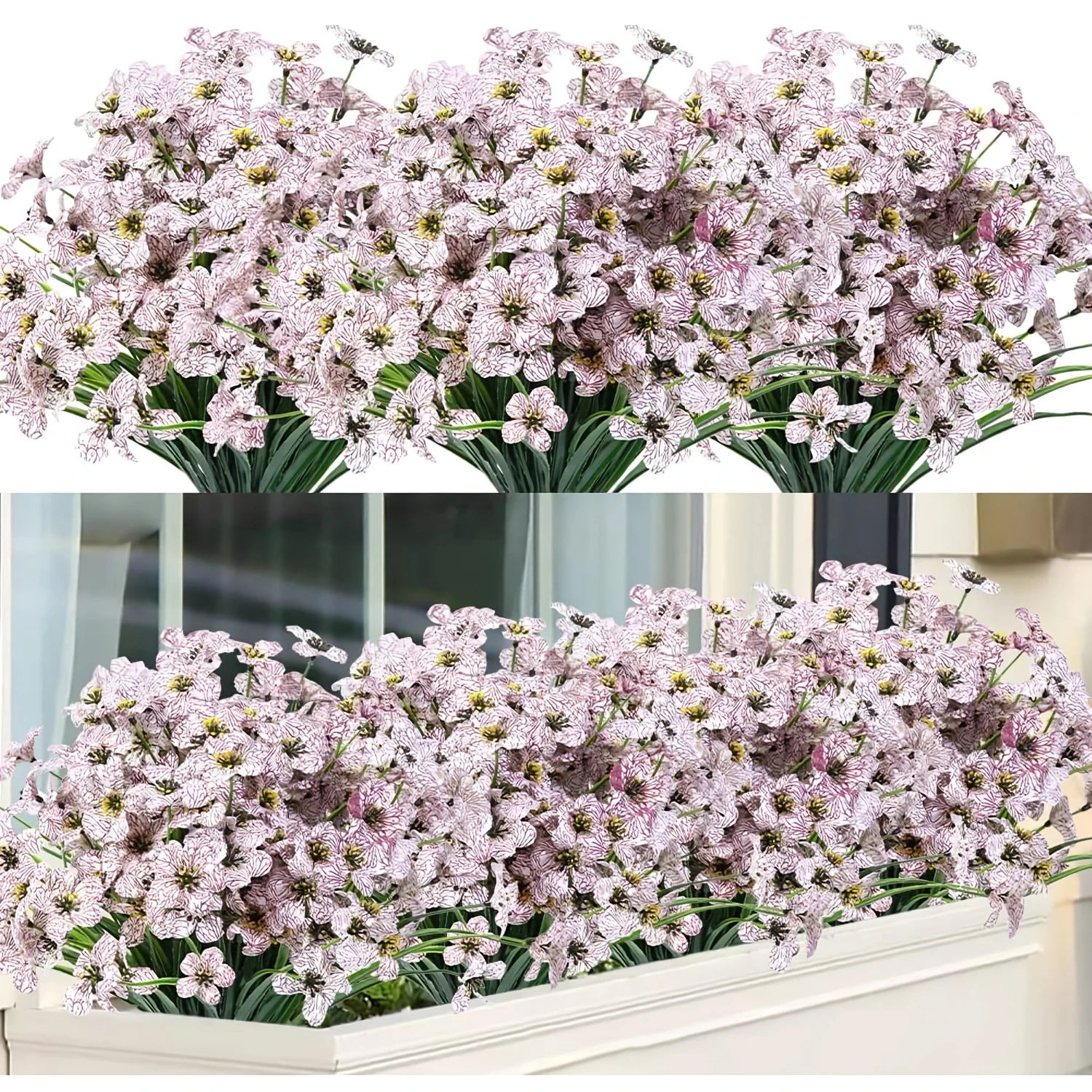 6pcs Vibrant Artificial Violet Flowers-UV Resistant, No Fade, Realistic Petals for Indoor Outdoor Hanging Decor, Spring Summer