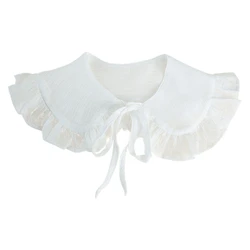 White Shawl for Doll False Fake Collar for Women Girls Ruffled Trim Detachable Half Shirt Lapel Blouse Lace-Up Bandage