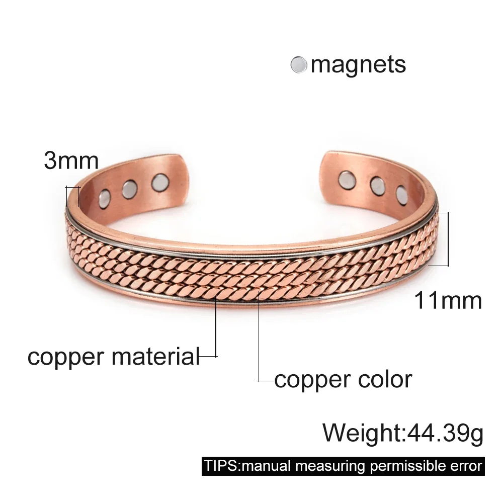 Twisted Pure Copper Bracelets Men Health Energy Magnetic Bracelet Benefits Men Adjustable Cuff Bracelets Bangles Health Copper 3