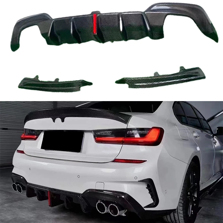 

For BMW 3 Series G20 G28 325 330LI 2019-2022 Carbon Fiber Car Rear Bumper Diffuser Rear Splitters Spoiler Back lip body kit