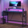 41.7 inch Gaming Desk with LED Monitor Stand, Storage Pocket, Grid Side Frame, for Gaming Room and Home Office 2