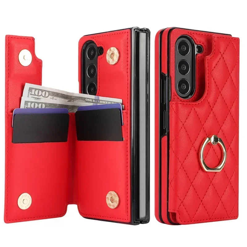 Luxurious Leather Ring Wallet with Card Holder & Kickstand - Shockproof Phone Case