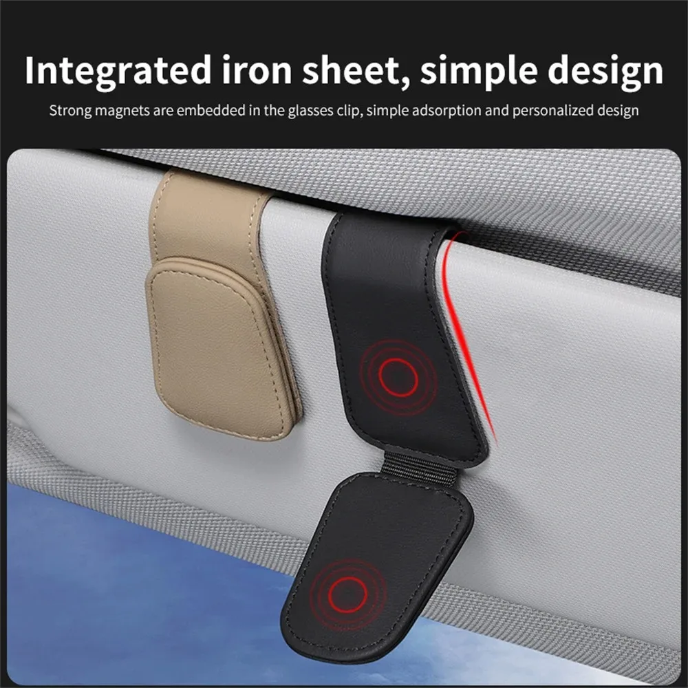 Car Glasses Holder Universal Auto Sun Visor Sunglasses Clip Magnetic Leather Eyeglass Card Ticket Clips Car Interior Accessories