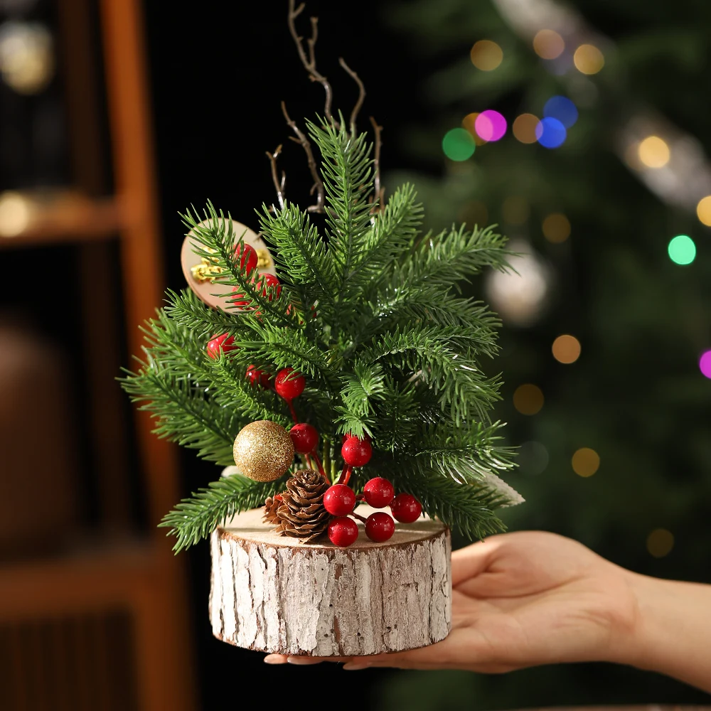 Christmas Desktop Tree With Wreath Artificial Plant Decoration_voghion.com