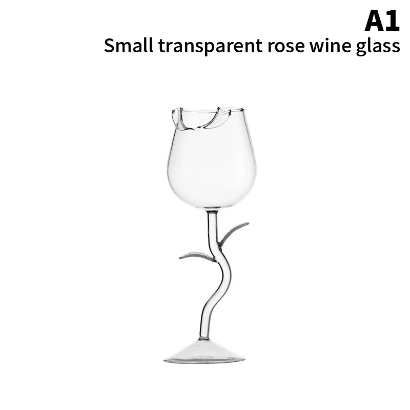 Elegant Rose-Shaped Wine Glasses with Colored Leaves
