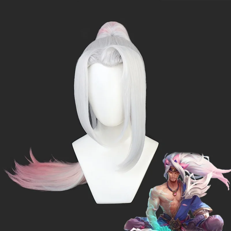 

LOL The Unforgiven Yasuo Cosplay Wig Spirit Blossom Yasuo Pink White Ponytail Cosplay Heat Resistant Synthetic Hair Halloween