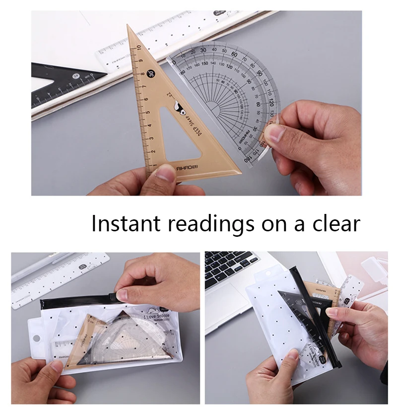 4 pcs Rulers Set Multi-function Professional Compass Ruler Drawing Tools School Supplies Students Stationery