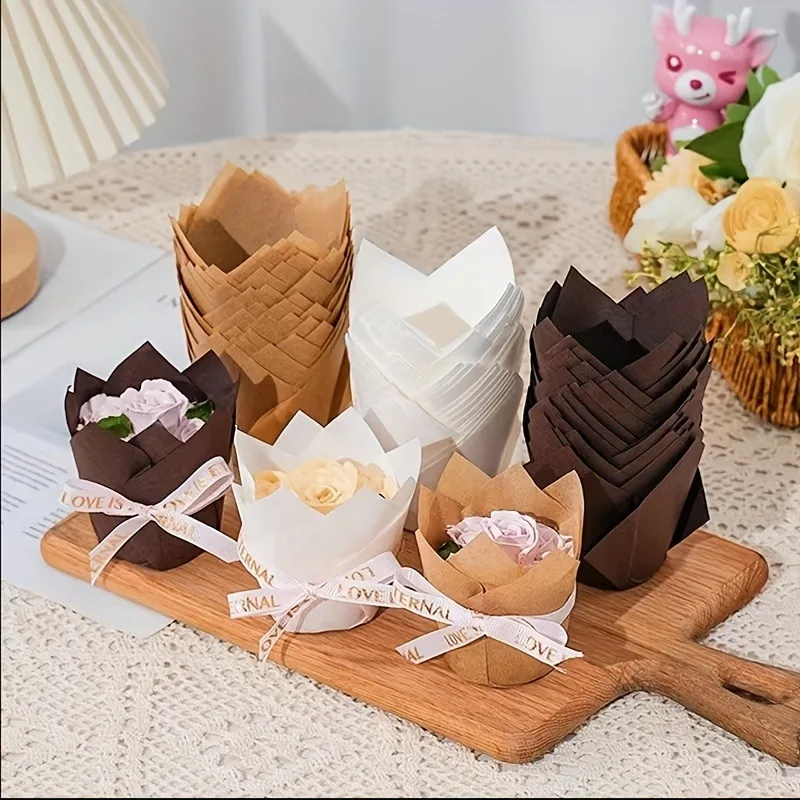 50/150PCS Tulip Muffin Cup Paper Cupcake Liner Kitchen Wedding Party Christmas Oil Proof Baking Paper Dessert Decoration Tool