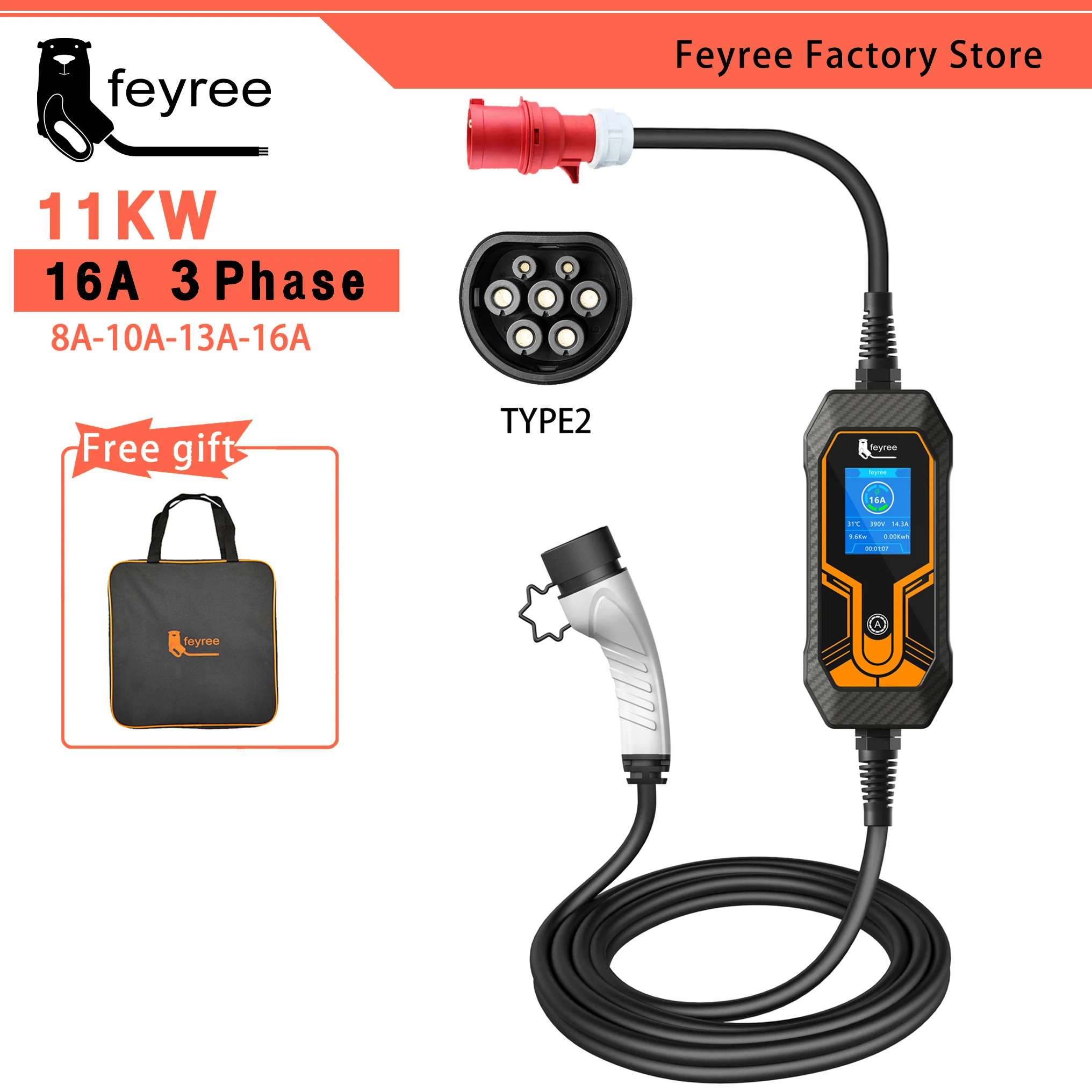11KW 16A 3 Phase EV Portable Charger Type2 5M Cable EVSE Charging Box Electric Car Charger CEE Plug for Electric Vehicle 10 11KW 16A 3 Phase EV Portable Charger Type2 5M Cable EVSE Charging Box Electric Car Charger CEE Plug for Electric Vehicle 3