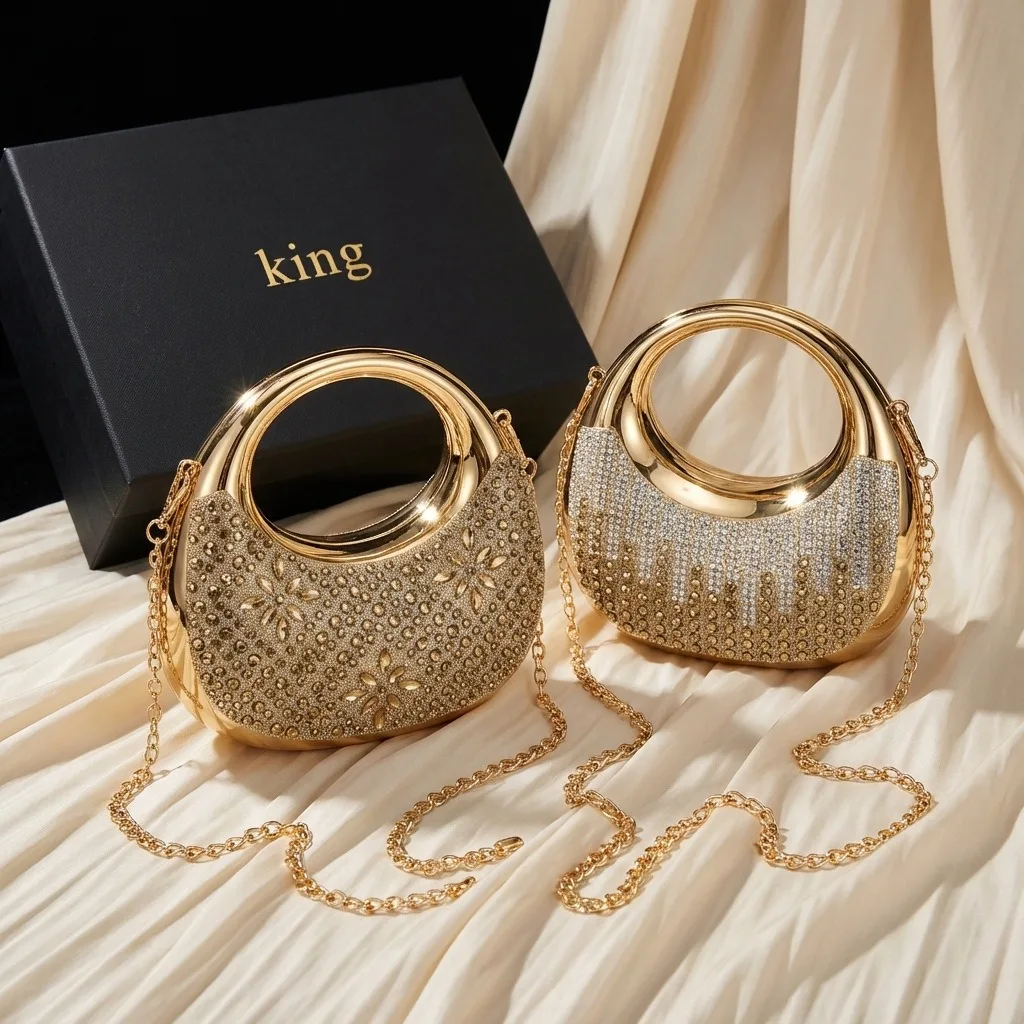 Mini Goldene Abendtasche Diamant-Geldbörsen und Handtaschen Luxus Designer Schultertaschen Lustige Form Party Hochzeit Acryl Clutch Geldbörse – Detail 1