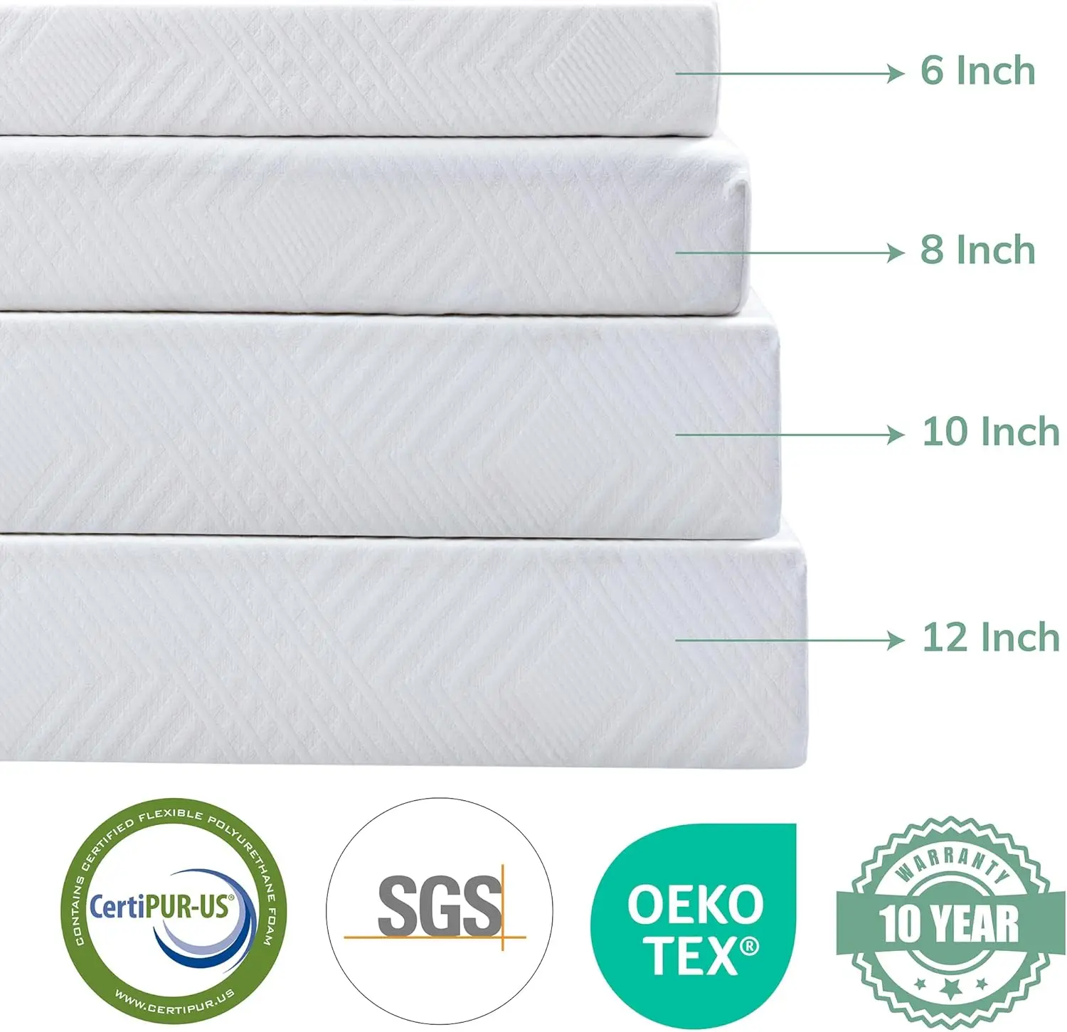 8 Inch Twin Memory Foam Mattress, Cooling Gel Green Tea Mattress Bed in a BoxUS Certified, Kids Mattress for Bunk Bed, 38"x75", 6