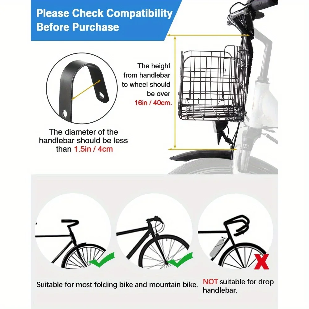 Bike Basket Front/RearFolding Bicycle Basket with Removable Liner Bag for Adult Carrying Dogs Pets Fruit&Bicycle Basket Perfect 2