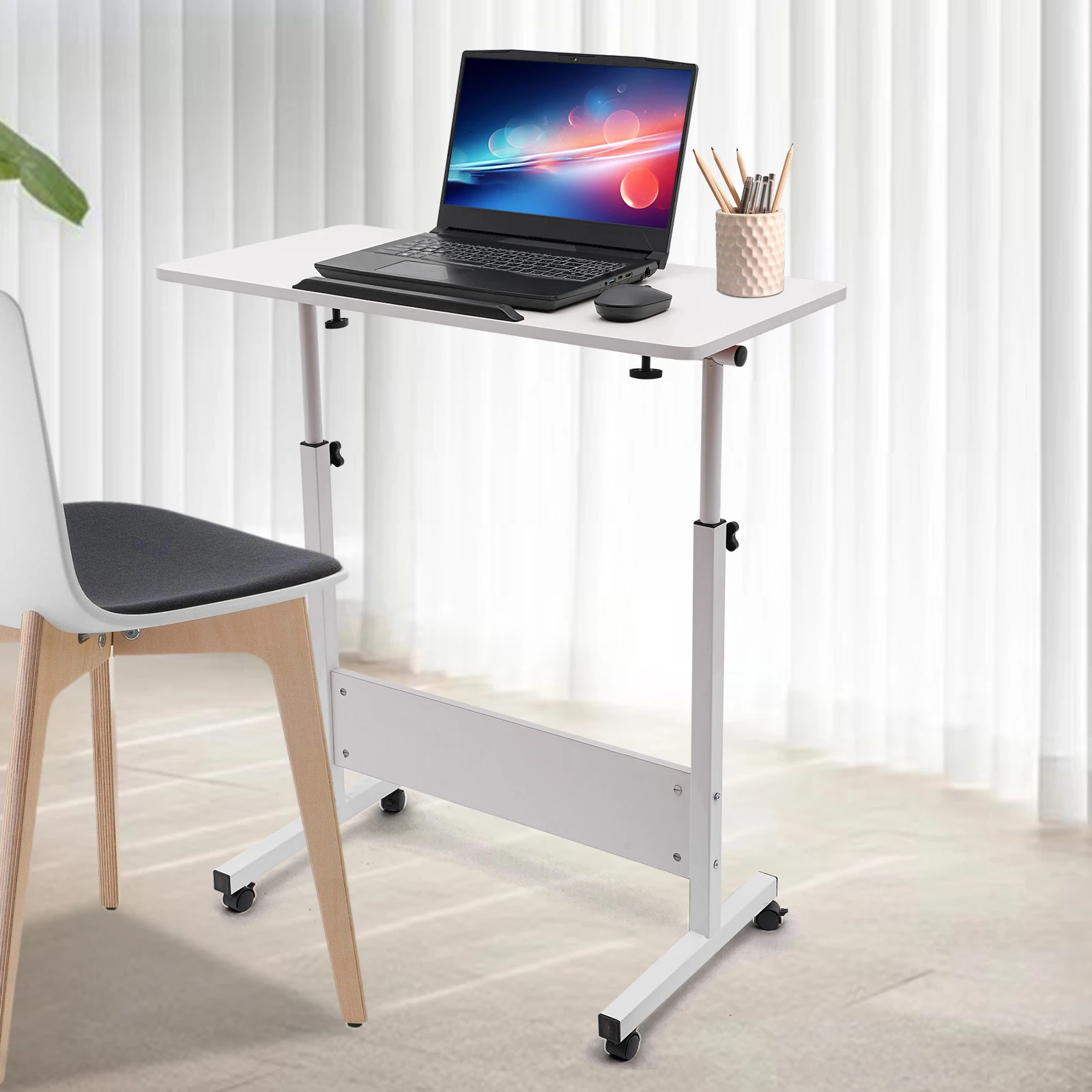 Bedside Desk with Universal Wheel Oversized Table 32-47in Adjustable Height Laptop Portable Study Standing for Dormitory Student 4