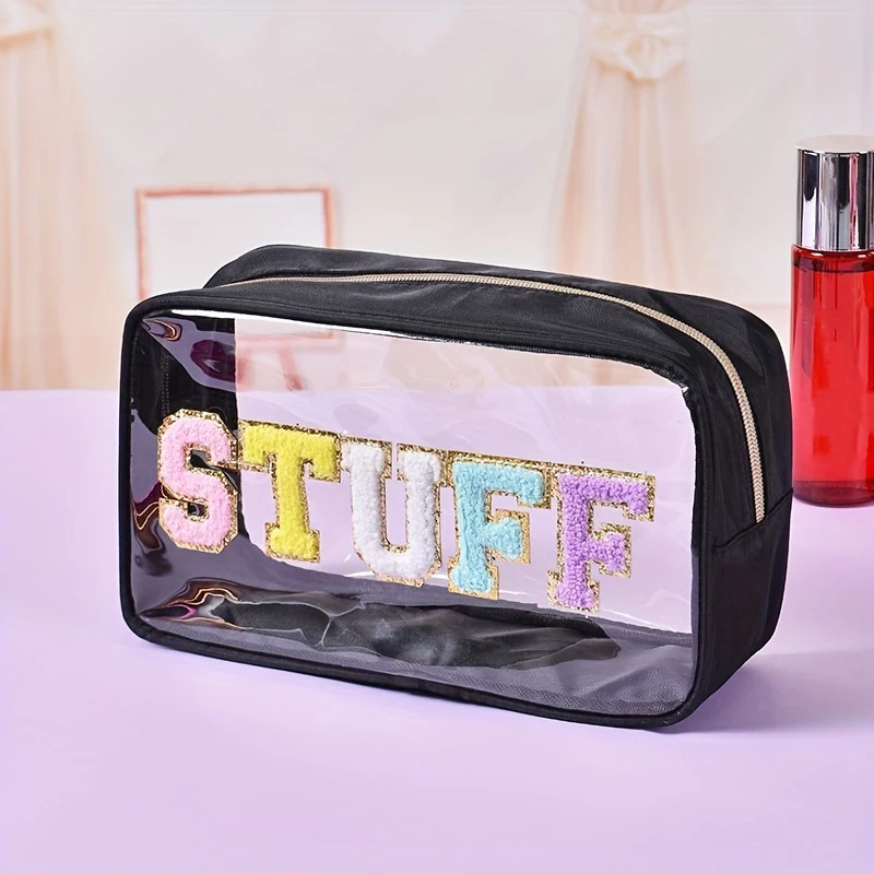 

Women'S Cosmetic Bag High-Value Embroidered Letter Transparent PVC Cosmetic Bag Travel Convenient Waterproof Storage Bag