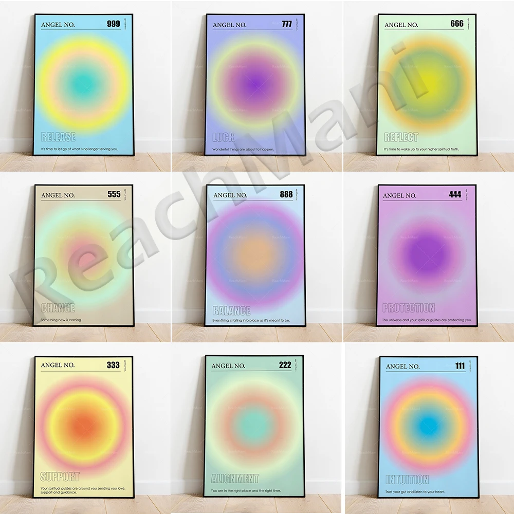 Angelo Digital Retro Halo Gradiente, Consapevolezza, Affermazione Poster, 70S Energia Positiva, Y2K Danese Estetica Pastello Decorazione