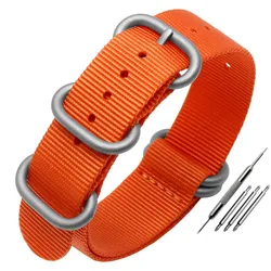 Durable Waterproof Nylon Watch Strap for Army Sport Watch - Multiple Sizes Available (Orange silver)