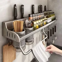 Kitchen Storage Rack Multifunctional Cutting Board Holder Wall Spice Rack Utensils Rack for Kitchen Seasoning Holder Organize 2