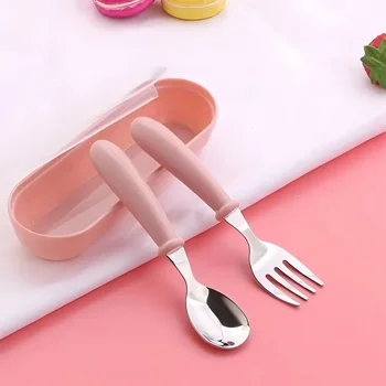 Set di stoviglie per bambini in acciaio inossidabile Set di stoviglie per bambini Utensili per stoviglie Posate Cucchiaio per alimentazione di sicurezza per bambini Forchetta Stoviglie carine 1