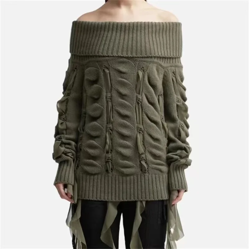 

Women's pullover 2023 Autumn New Korean Fashion Sexy Backless Women's sweater Pure Wool Elastic Knitting Long Sleeved Top traf