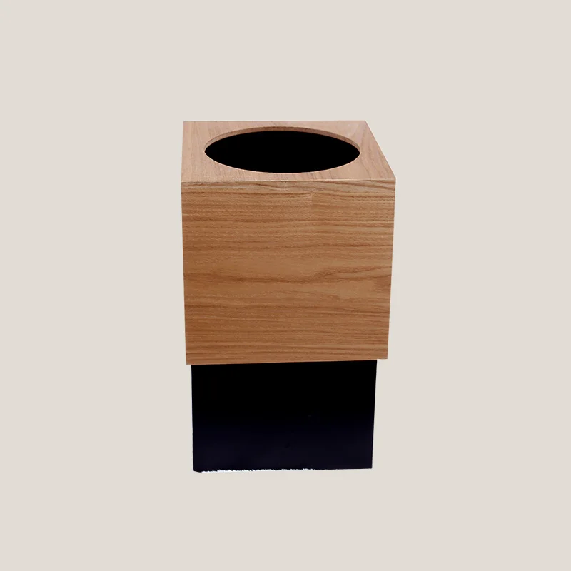 Nordic Ins Trash Can Home Living Room Bathroom High-End Square Hotel Wooden with Lid Minimalist Creative Wastebasket