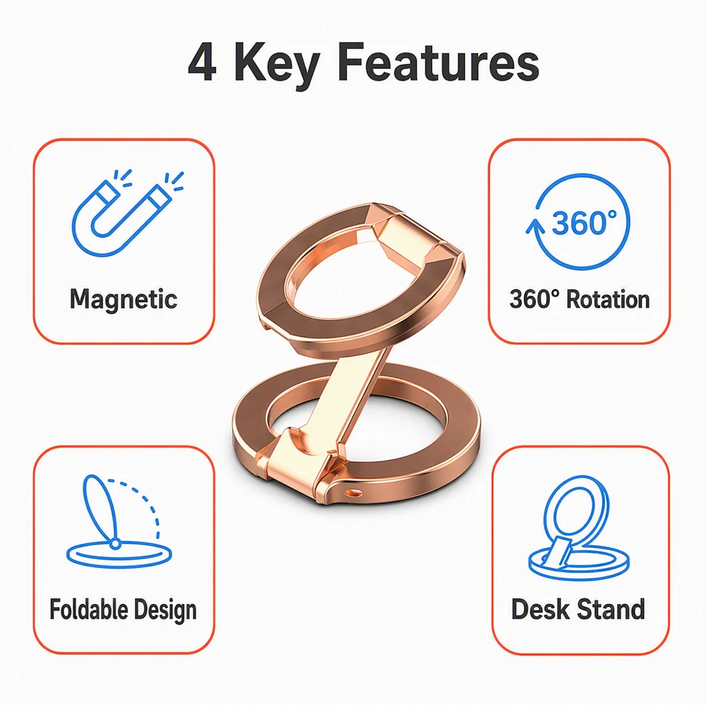 Magnetic 360° Rotating Double-Sided Phone Ring Holder Stand