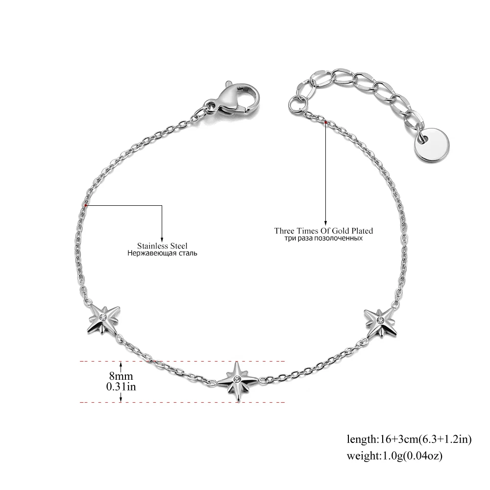 JeeMango Trendy Eight Pointed Star Cubic Zirconia Armband 316L Edelstahl 18K vergoldeter Schmuck Damen Armband JB24057 – Detail 2