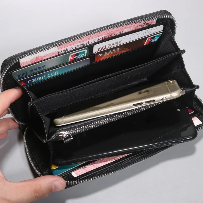 First Layer Cowhide Monster Zipper Bag Contrast Color Multi-Functional Fashion Youth Devil Eyes Long Wallet