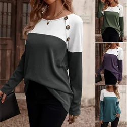 2023 New Autumn Winter Women's Clothing Long Sleeve Crew Neck Loose Casual Commute Streetwear Contrast Color T-shirt