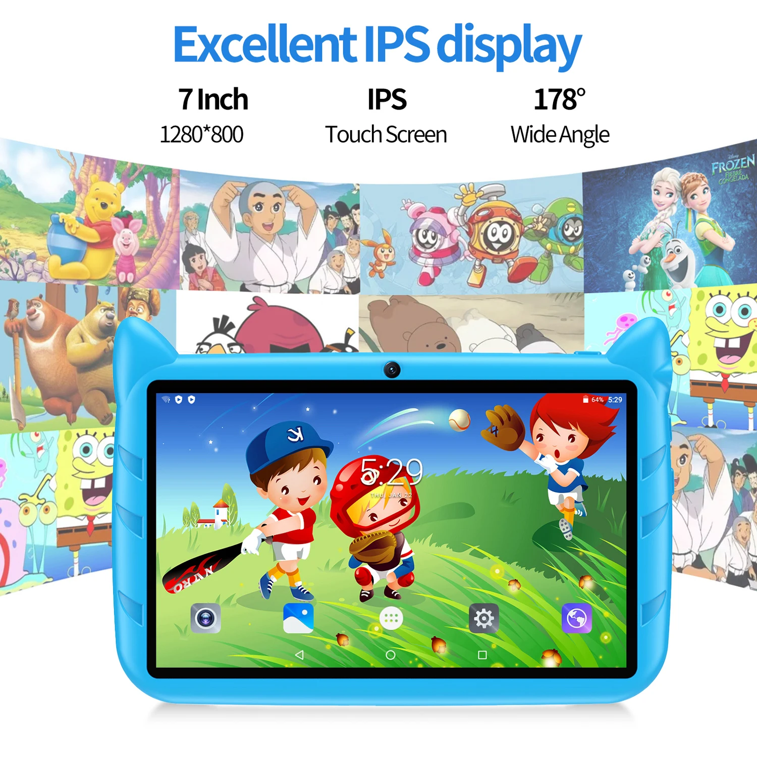 New 5G WiFi Kids Tablet 7 Inch Quad Core 4GB RAM 64GB ROM Android 13 Google Learning Education Games Tablets Bluetooth 4