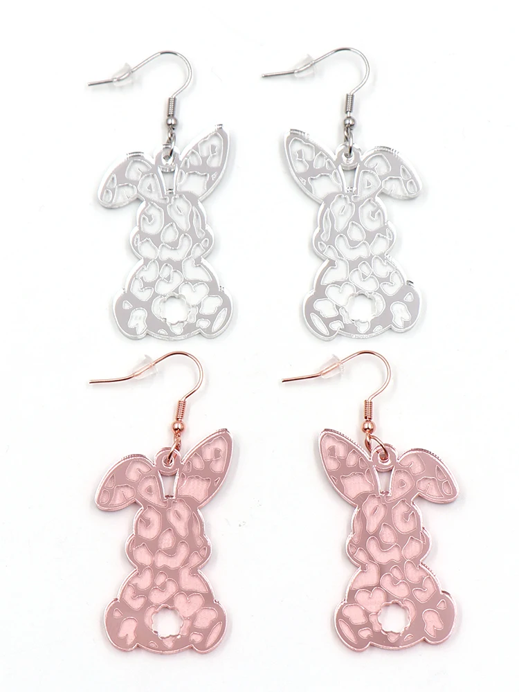 

Easter Statement Earrings For Women Laser Cut Leopard Bunny Drop Earrings Mirror Acrylic Jewelry