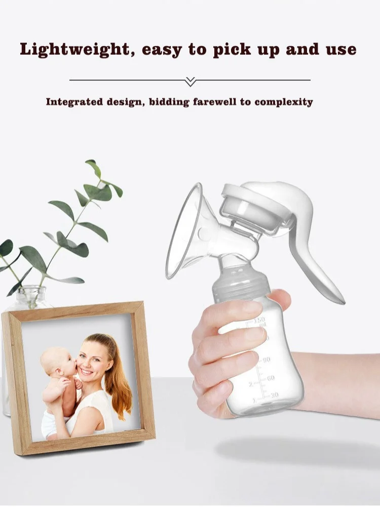 150ML Manual Breast Pump Integrated Manual Silicone PP without Bisphenol A with Bottle Nipple Function Breast Pump