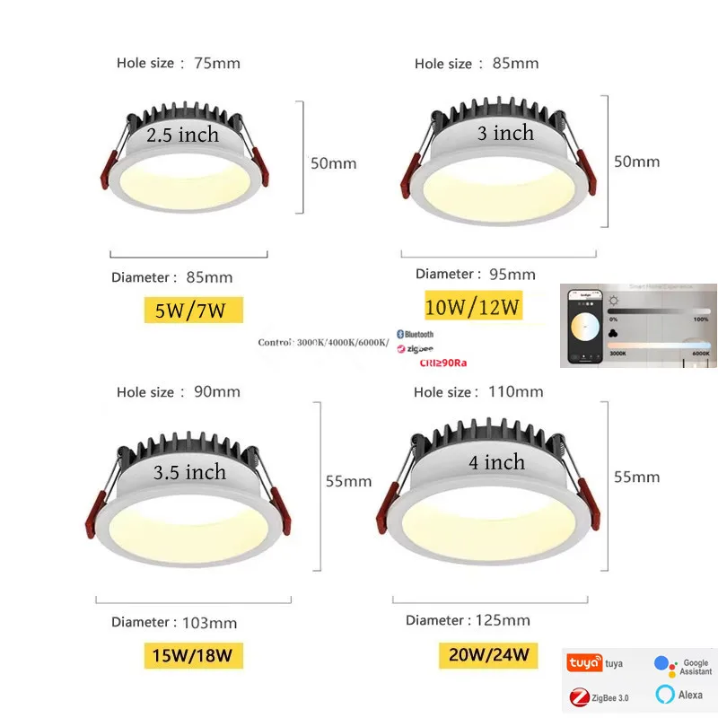 Zigbee 3.0 embedded LED tube light anti glare black and white ceiling light bedroom kitchen AC110V 220V home living room bedroom ceiling lamps
