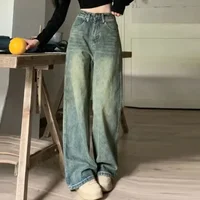 2024 Vintage Jeans Women Irregular High Waist Slimming Wide Leg Mop Long Pants Fashion Blue Baggy Jeans Y2K Streetwear Pants 1