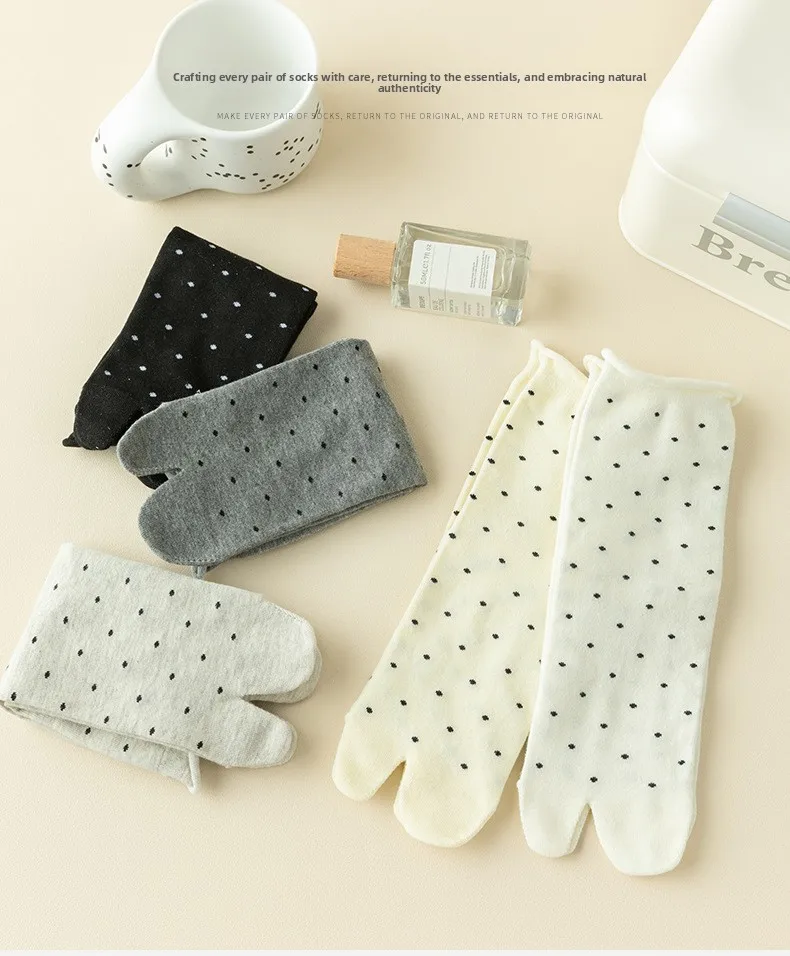 4 Paar japanische Baumwoll-Zehensocken mit Tupfenmuster, zweizehenige Socken im Harajuku-Stil, einfache Tabi-Socken, hochelastische Kimono-Sandalen-Socken – Detail 4