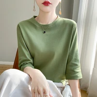 Spring And Summer New White Mercerized Cotton Short Sleeve T-Shirt Feminine Joker Cotton Cropped Sleeve Bottoming Shirt