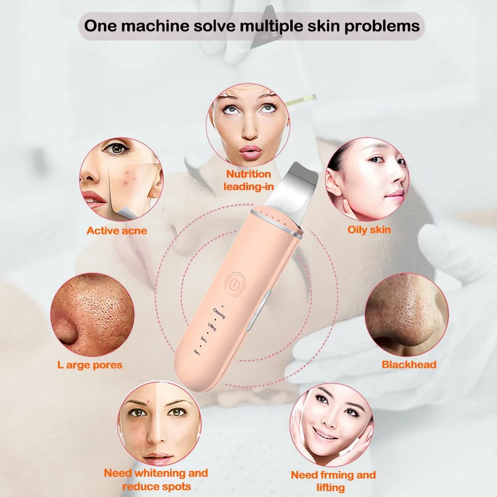 Facial Cleansing Ultrasonic Scrubber Blackhead Remover Face Cleaning Ultrasonic Cavitation Peeling Shovel Beauty Skin Face Care