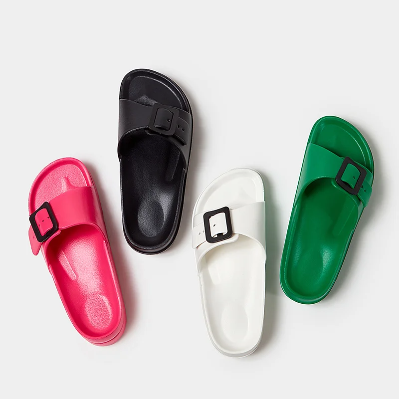 Summer Slippers Women Indoor Eva High Soft Bottom Sandals Open Toe Trend Slides Square Buckle Outdoor Light Beach Shoes Slippers