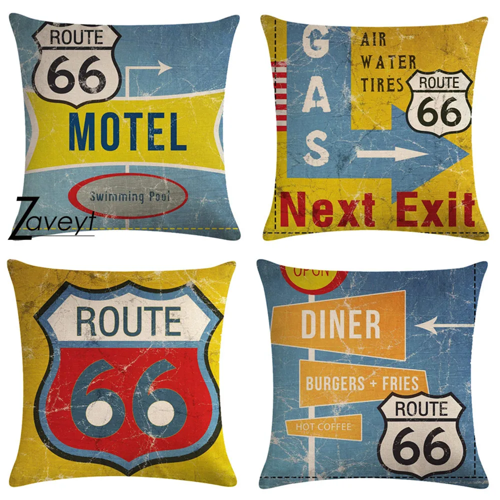 

16/18/20/24"inch Hot Vintage Route 66 Pillow Case Mother Road Cushion Cover Sofa Home Decor Living Room Decoration Throw Pillow