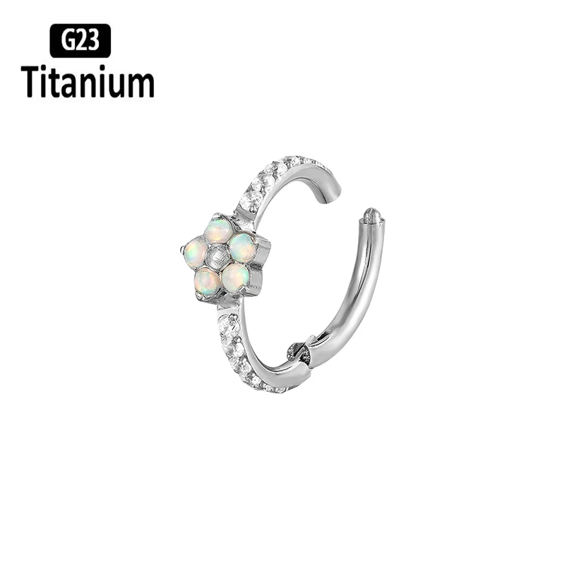 1PC G23 Titanium Earrings Zircon Opal Hoops Nose Rings Septum Hinged Segment Rings Conch Cartilage Tragus Helix Piercing Jewelry
