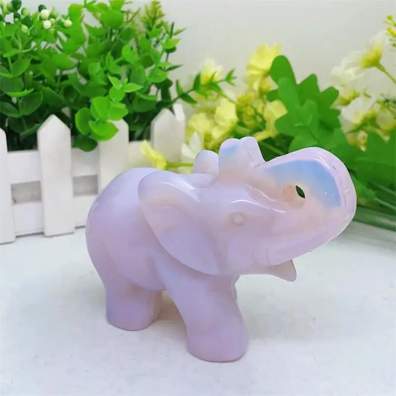 

High Quality Pink Opalite Elephant Crystal Carving Animal Healing Energy Stone Fengshui Home Decoration Holiday Gift 1pcs