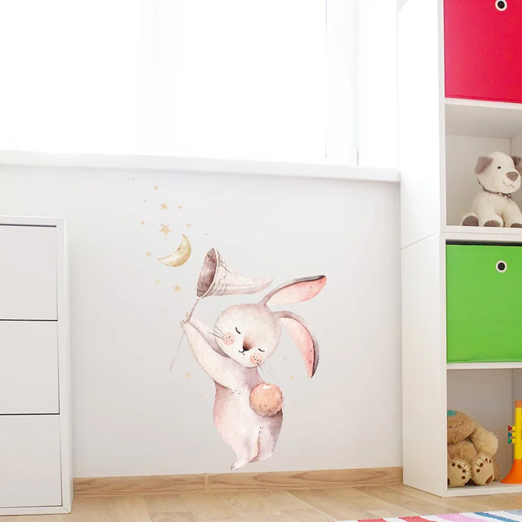 Cartoon Hase Mond Stern Wandaufkleber für Schlafzimmer Kinderzimmer Dekoration Tapete Heimdekor Niedliche Kindergarten Verschönerungs-Aufkleber – Detail 6