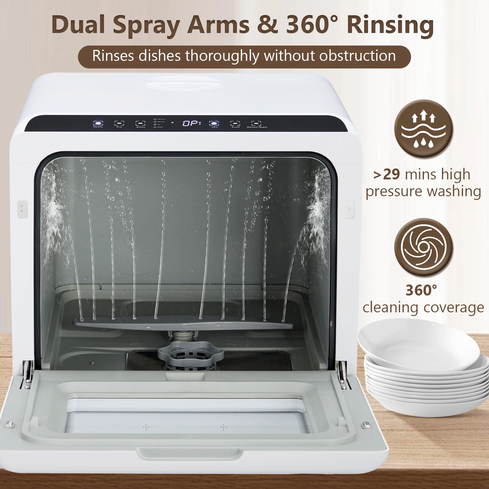 Portable Dishwasher,Countertop Dishwasher with 5L Water Tank,5 Programs, Dual Sprays,149℉ High Temp & Air Dry, Mini Dishwasher 5