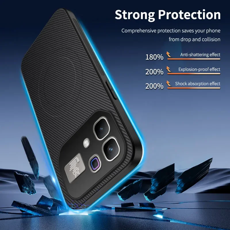 Magnetic Leather Case with Carbon Fiber Texture and Mag-safe for Enhanced Camera Protection