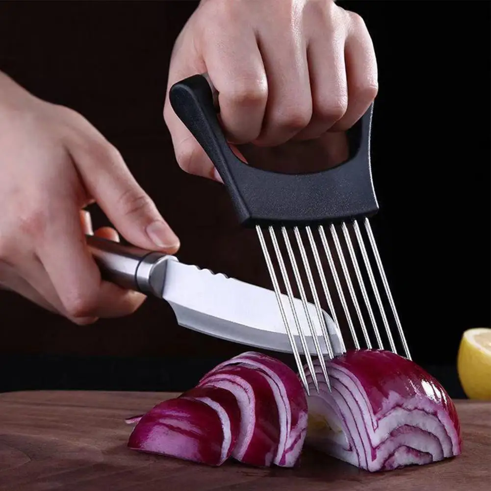 Onion Cutter for Slicing Rust-resistant Slicer Stainless Steel Onion Holder for Slicing Vegetables Fruits Meat Potato