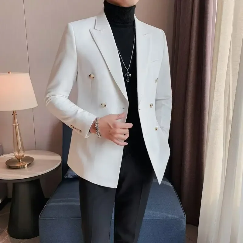 Double-breasted Casual Suit Jacket For Men Spring Autumn British Business Slimming Silhouette